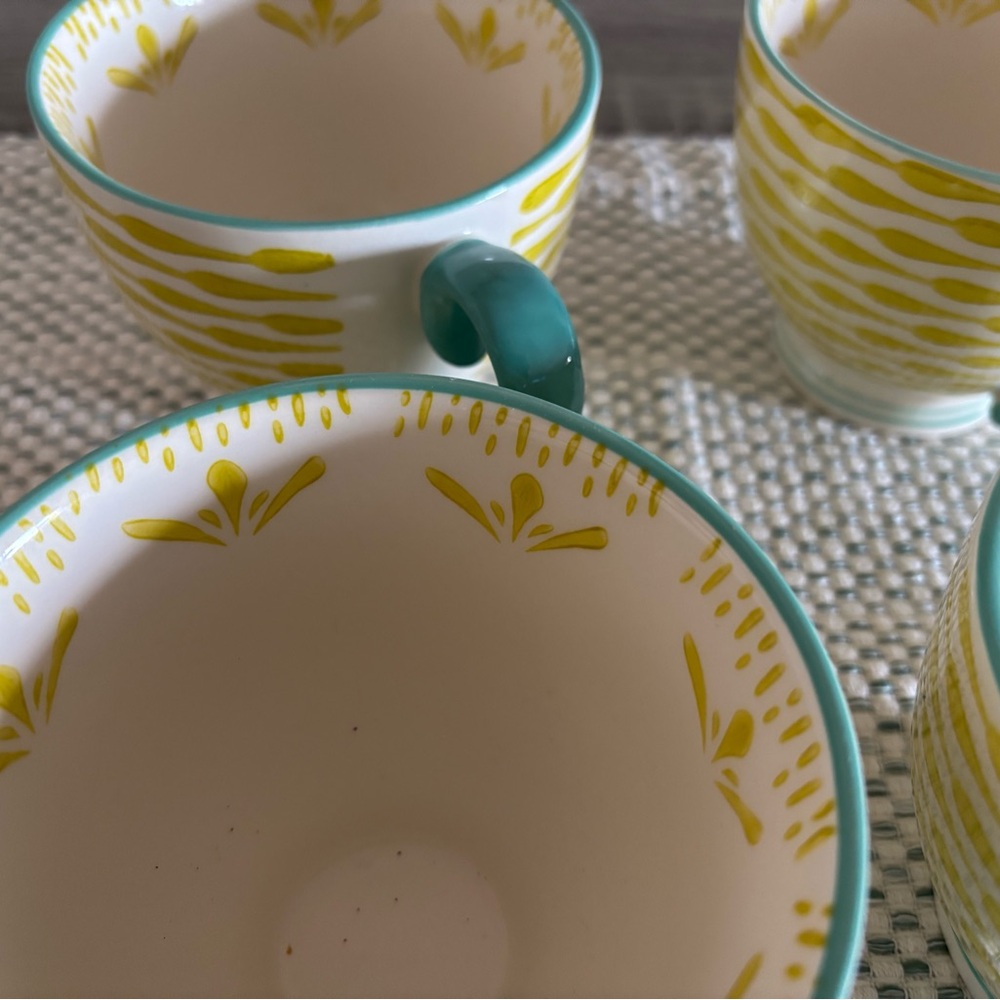 Creative Co-Op Yellow and Teal Ceramic Mugs